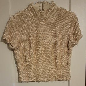 Hand beaded pearl short sleeve vintage top